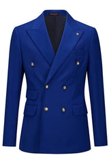 Stylish Royal Double Breasted Peaked Lapel Blue Prom Suits