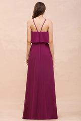Stylish Spaghetti Straps Mulberry Chiffon Bridesmaid Dress with Ruffles-27dress