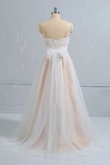 Stylish Spaghetti Straps Sleeveless Lace Wedding Dresses Champgne A-line Ruffles Bridal Gowns On Sale-27dress