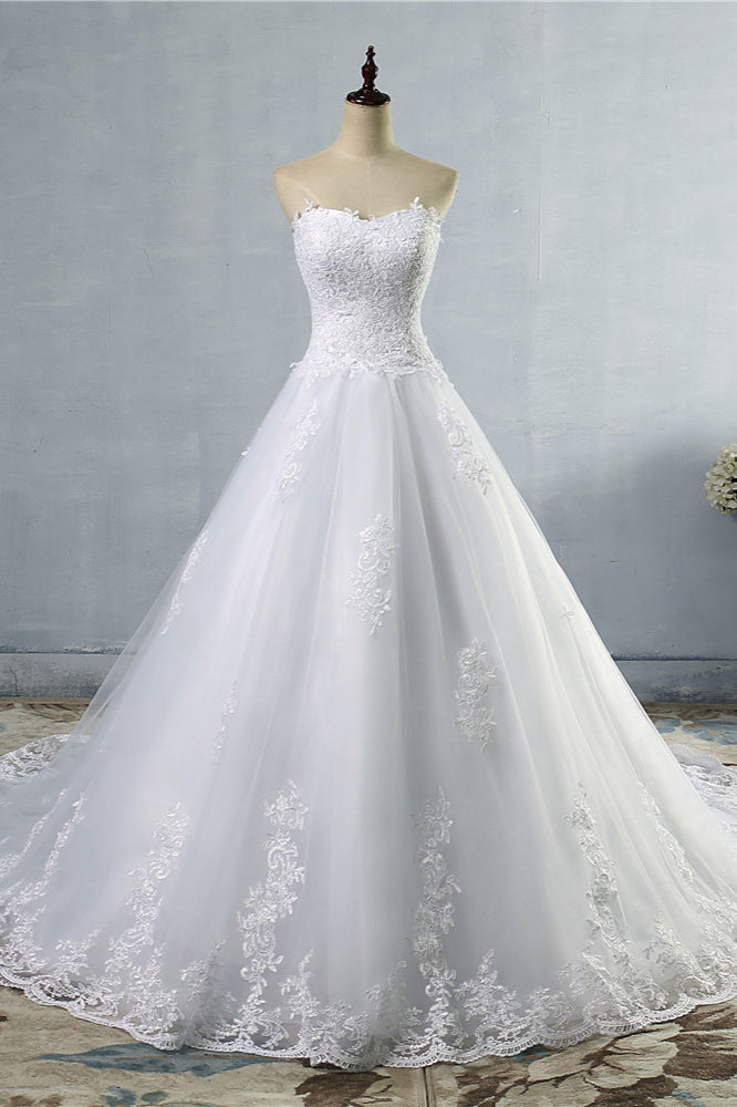 Stylish Strapless Sweetheart A-Line Wedding Dress Sleeveless Appliques Bridal Gowns Online-27dress