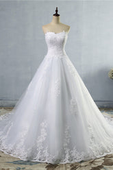 Stylish Strapless Sweetheart A-Line Wedding Dress Sleeveless Appliques Bridal Gowns Online-27dress