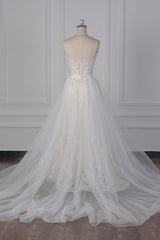 Stylish Strapless Tulle Lace Wedding Dress Sweetheart Appliques Bridal Gowns with Overskirt On Sale-27dress