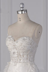 Stylish Strapless Tulle Lace Wedding Dress Sweetheart Appliques Bridal Gowns with Overskirt On Sale-27dress