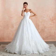 Stylish Strapless White Lace Affordable Wedding Dress Online with Low Back-27dress