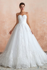 Stylish Strapless White Lace Affordable Wedding Dress Online with Low Back-27dress