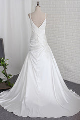 Stylish Straps Sweetheart Wedding Dress White Satin Lace Appliques Beadings Bridal Gowns Online-27dress