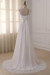 Stylish Straps V-neck Chiffon Wedding Dress A-line White Appliques Bridal Gowns On Sale-27dress