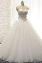 Stylish Sweatheart White Sequins Wedding Dresses A line Tulle Bridal Gowns On Sale-27dress