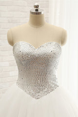 Stylish Sweatheart White Sequins Wedding Dresses A line Tulle Bridal Gowns On Sale-27dress
