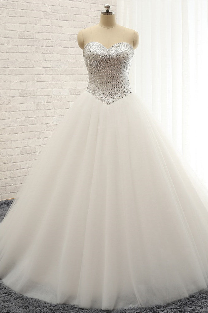 Stylish Sweatheart White Sequins Wedding Dresses A line Tulle Bridal Gowns On Sale-27dress