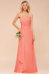 Stylish Sweetheart Ruffle Affordable Coral Chiffon Bridesmaid Dresses Online-27dress