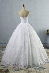 Stylish Tulle Appliques Ball Gown Wedding Dresses Sweetheart Sleeveless Bridal Gowns with Beading Sash-27dress