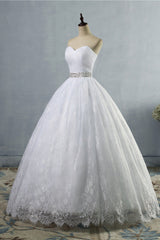 Stylish Tulle Appliques Ball Gown Wedding Dresses Sweetheart Sleeveless Bridal Gowns with Beading Sash-27dress