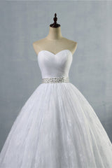 Stylish Tulle Appliques Ball Gown Wedding Dresses Sweetheart Sleeveless Bridal Gowns with Beading Sash-27dress