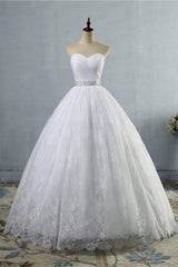 Stylish Tulle Appliques Ball Gown Wedding Dresses Sweetheart Sleeveless Bridal Gowns with Beading Sash-27dress