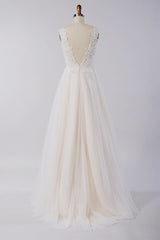 Stylish V-neck Straps Tulle Wedding Dress Appliques A-line Ruffles Bridal Gowns On Sale-27dress