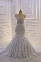 Stylish V-Neck Tulle Lace Wedding Dress Mermaid Appliques Beadings Bridal Gowns with Wraps-27dress