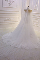 Stylish V-Neck Tulle Lace Wedding Dress Mermaid Appliques Beadings Bridal Gowns with Wraps-27dress