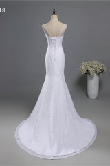 Stylish V-Neck White Lace Mermaid Wedding Dress Appliques Sleeveless Sequins Bridal Gowns-27dress