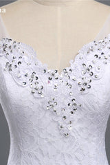 Stylish V-Neck White Lace Mermaid Wedding Dress Appliques Sleeveless Sequins Bridal Gowns-27dress