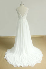 Stylish White Chiffon Lace Wedding Dresses Jewel Sleeveless Bridal Gowns On Sale-27dress