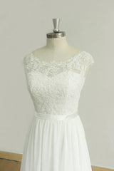 Stylish White Chiffon Lace Wedding Dresses Jewel Sleeveless Bridal Gowns On Sale-27dress