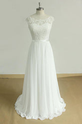 Stylish White Chiffon Lace Wedding Dresses Jewel Sleeveless Bridal Gowns On Sale-27dress