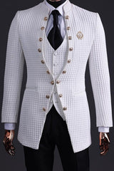 Stylish White Plaid Three Pieces Men Suits For Prom