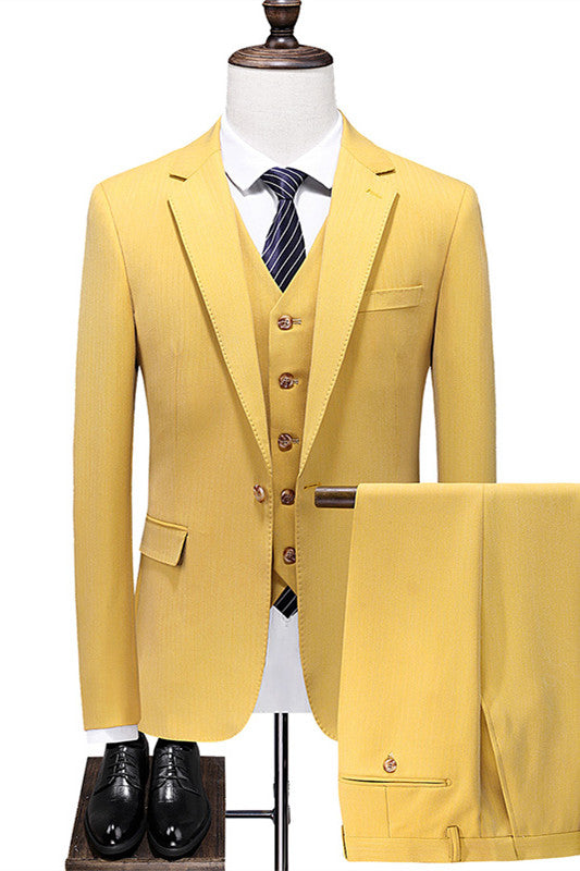 Stylish Yellow Notched Lapel Slim Fit Men Suits for Prom