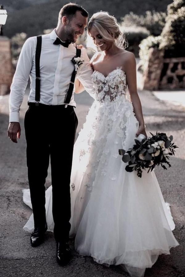 Sweetheart Appliques Wedding Dress Long Beach Bridal Wears-27dress