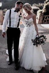 Sweetheart Appliques Wedding Dress Long Beach Bridal Wears-27dress