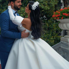 Sweetheart Ball Gown Satin Wedding Dress With Detachable Sleeves-27dress