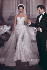 Sweetheart Lace Mermaid Wedding Dress Overskirt-27dress