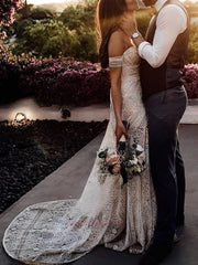 Sweetheart Lace Sweep Train Wedding Dress With Split Front Sheath/Column