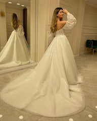 Sweetheart Lace Wedding Dress Detachable Sleeves-27dress