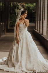 Sweetheart Lace Wedding Dress Princess With Appliques-27dress
