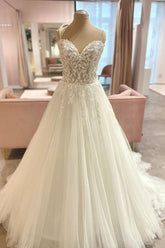 Sweetheart Lace Wedding Dress Tulle Long Bridal Gown-27dress