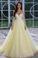 Sweetheart Long Sleeves A-line Prom Dress with Lace Applique-27dress