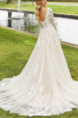 Sweetheart Long Sleeves Tulle Wedding Dress with Lace Applique-27dress