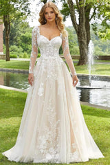 Sweetheart Long Sleeves Tulle Wedding Dress with Lace Applique-27dress