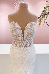 Sweetheart Mermaid Lace Wedding Dress Long Bridal Gowns-27dress