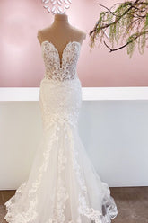 Sweetheart Mermaid Lace Wedding Dress Long Bridal Gowns-27dress