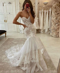 Sweetheart Mermaid Tulle Lace Wedding Dress Online-27dress