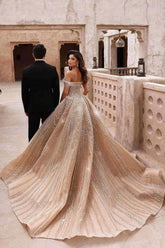 Sweetheart Off-the-shoulder Ball Gown Sequined Prom Dress with Beading-27dress