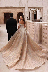 Sweetheart Off-the-shoulder Ball Gown Sequined Prom Dress with Beading-27dress