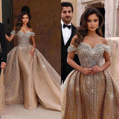 Sweetheart Off-the-shoulder Ball Gown Sequined Prom Dress with Beading-27dress
