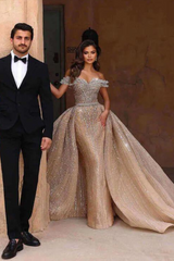 Sweetheart Off-the-shoulder Ball Gown Sequined Prom Dress with Beading-27dress