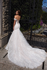 Sweetheart Off-the-shoulder Mermaid Wedding Dress with Lace Appliques-27dress