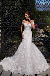 Sweetheart Off-the-shoulder Mermaid Wedding Dress with Lace Appliques-27dress
