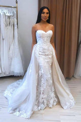 Sweetheart Overskirt Lace Wedding Dress Mermaid With Appliques-27dress